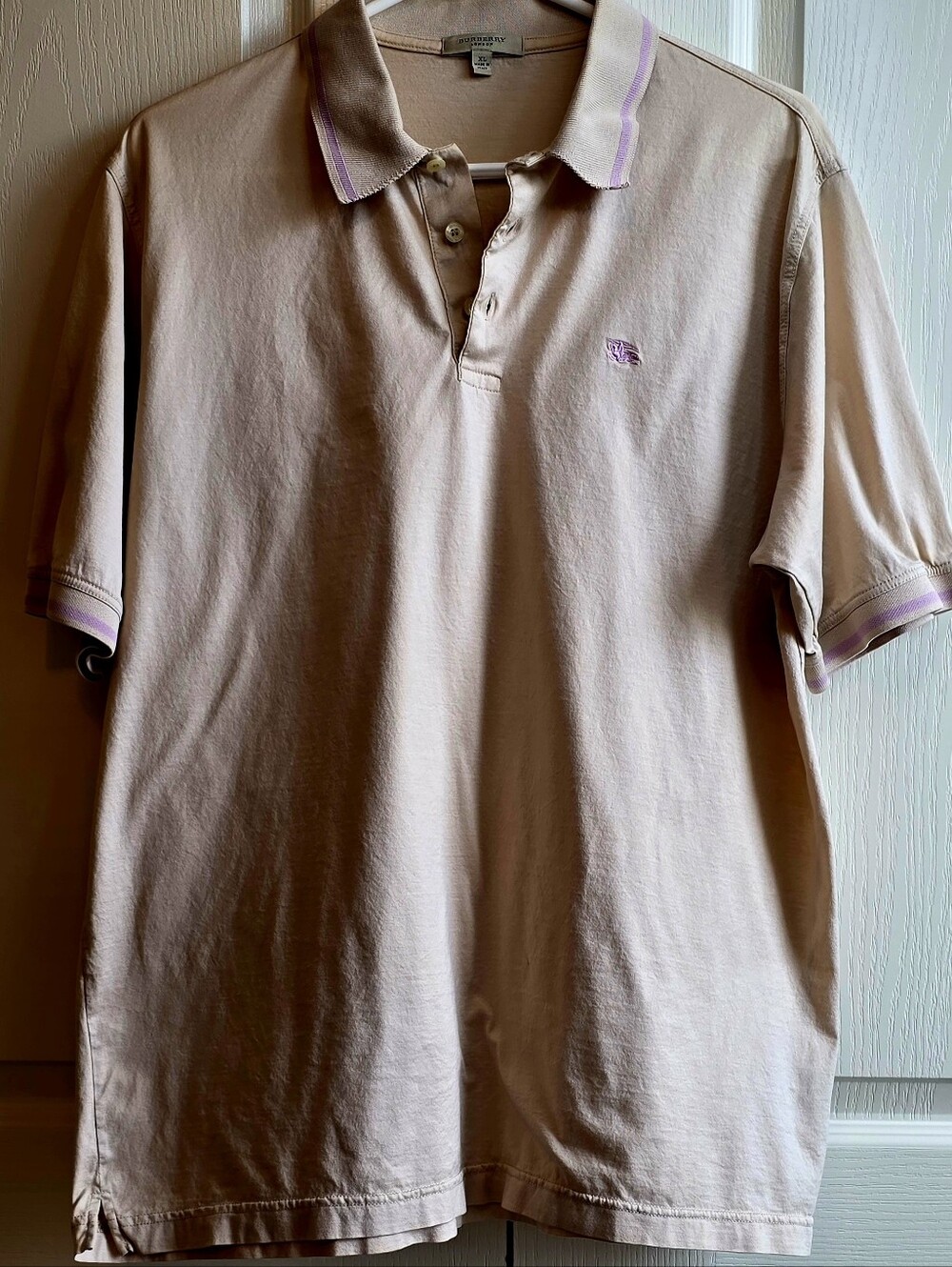 Burberry London Men's XL Tan Polo with Purple Trim